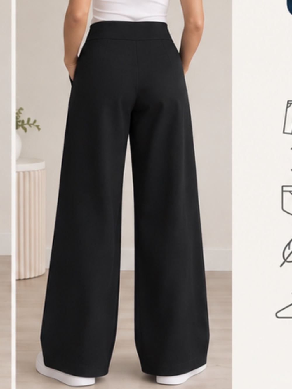 Old Navy Black High Rise Wide Leg Pants Size M Pull On Trousers - Picture 2 of 5